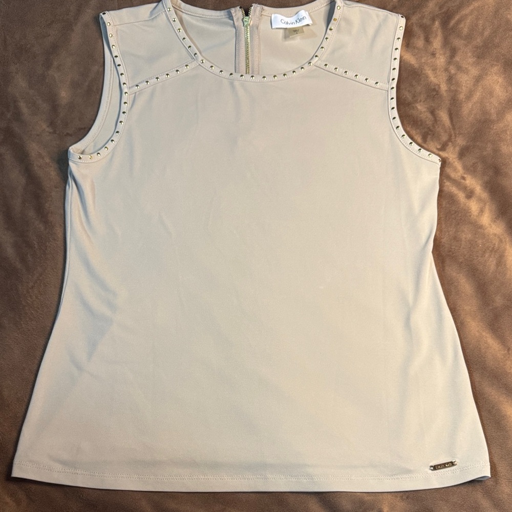 Calvin Klein Women's Light Beige Embellished Tank Top